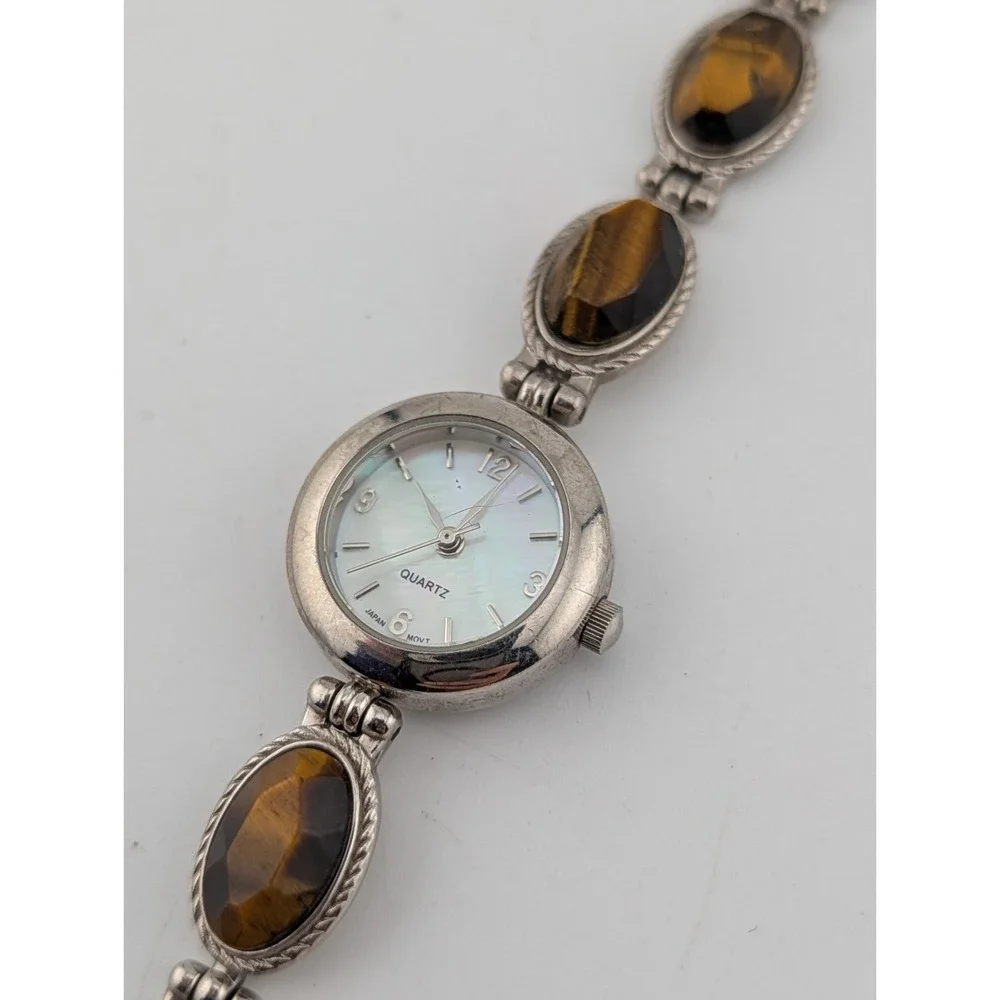 Vintage Avon Tiger's Eye Link Watch MOP Dial 6.75